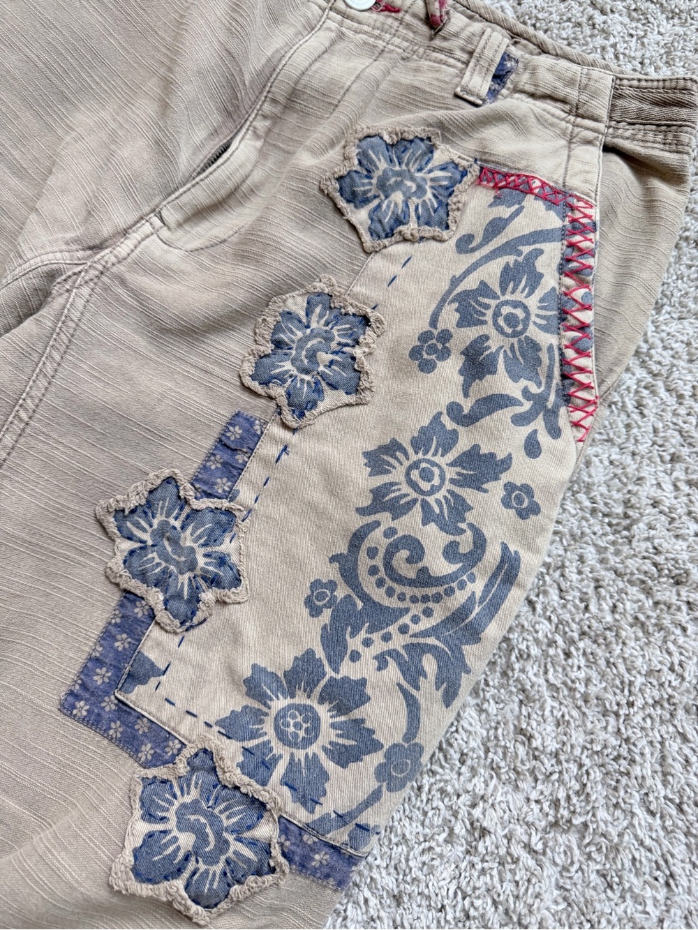 We The Free Pants with Blue Floral Patchwork - Picture 2 of 5